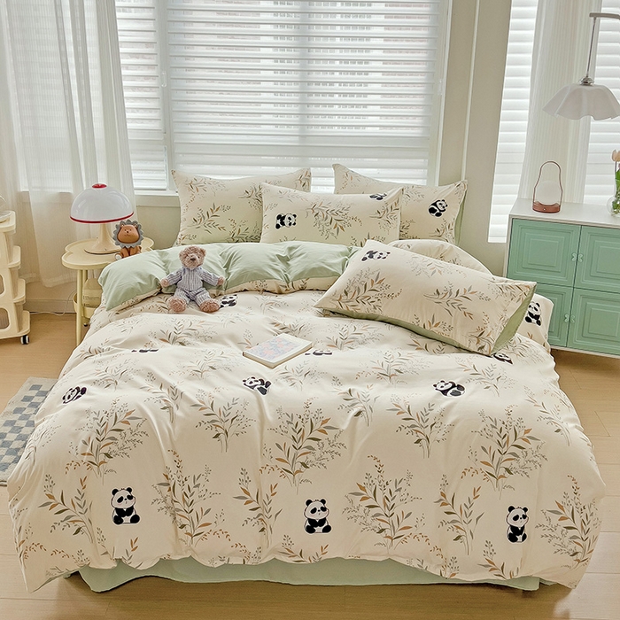 91家纺网 家纺一手货源 找家纺 赫然 2026新款水洗双层纱四件套 小熊猫