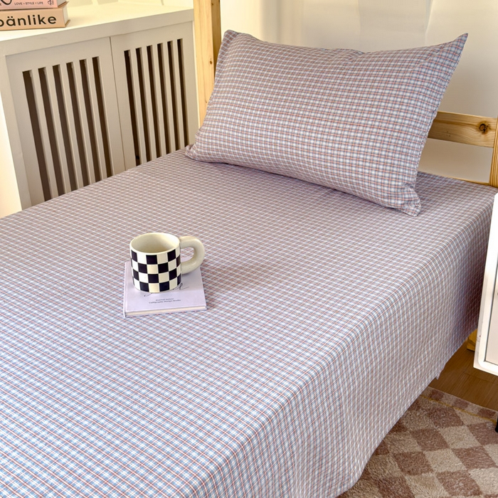 91家纺网 家纺一手货源 找家纺 金丝鸟家纺 2024新款A类全棉色织水洗棉单床单系列（学生床） 蓝红田格