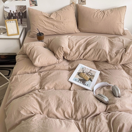 91家纺网 家纺一手货源 找家纺 （总）韩巢家纺 2024新款日式ins风超柔褶皱亲肤水洗棉四件套 -纯色系列（提供卖家秀）