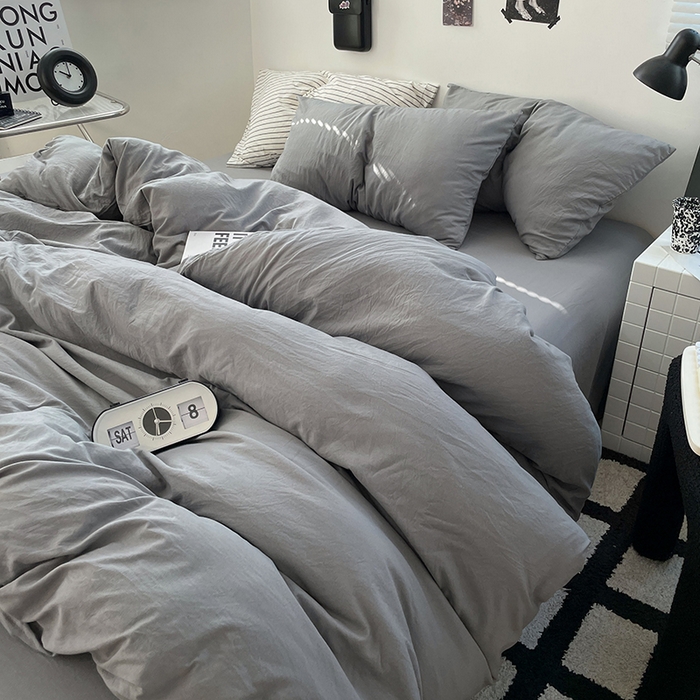 91家纺网 家纺一手货源 找家纺 卡迪熊家纺 2024新款ins风超柔褶皱亲肤磨毛水洗m四件套纯色系列-风格2 流光灰