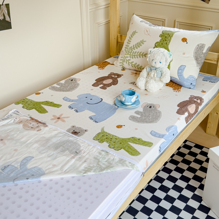 91家纺网 家纺一手货源 找家纺 金丝鸟家纺 2024新款全棉水晶绒床垫套 奇妙动物园