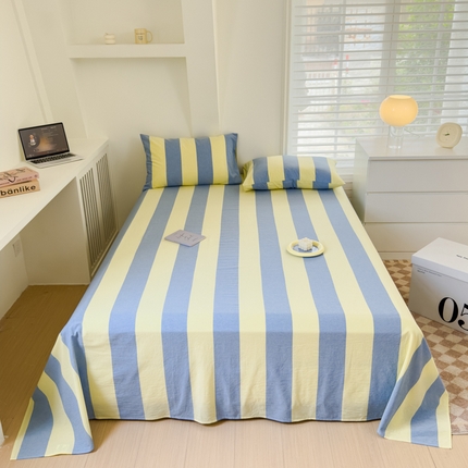 金丝鸟家纺 2024新款A类全棉色织水洗棉单床单系列 黄蓝大竖条