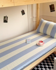 91家纺网 家纺一手货源 找家纺 金丝鸟家纺 2024新款全棉色织水洗棉水晶绒床垫套 黄蓝中条