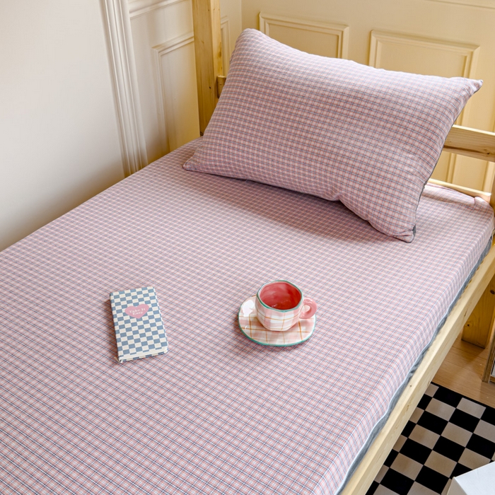 91家纺网 家纺一手货源 找家纺 金丝鸟家纺 2024新款全棉色织水洗棉水晶绒床垫套 红色蓝条田格