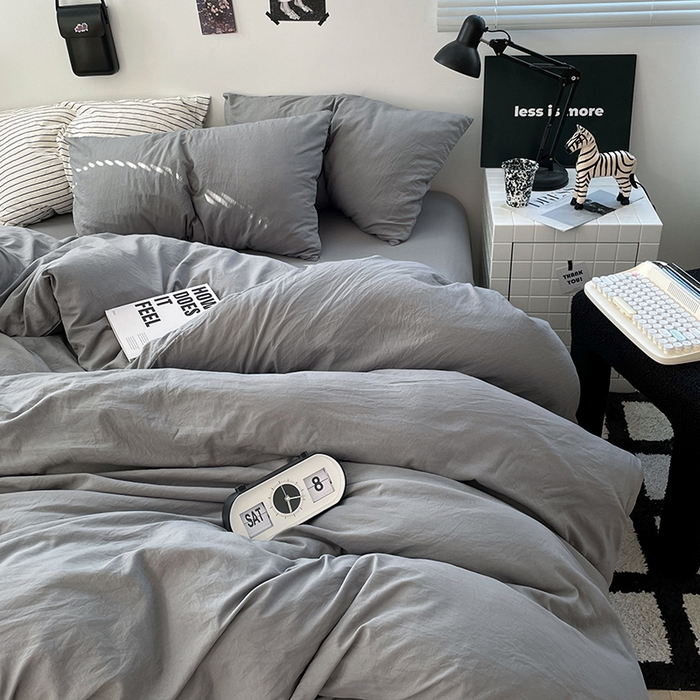 91家纺网 家纺一手货源 找家纺 卡迪熊家纺 2024新款ins风超柔褶皱亲肤磨毛水洗m四件套纯色系列-风格2 流光灰