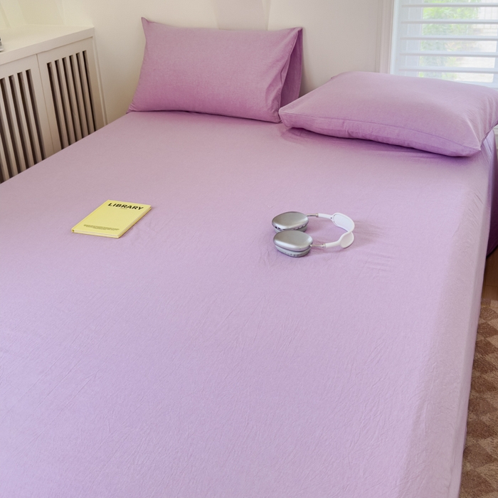 91家纺网 家纺一手货源 找家纺 金丝鸟家纺 2024新款A类全棉色织水洗棉单床单系列 烟紫