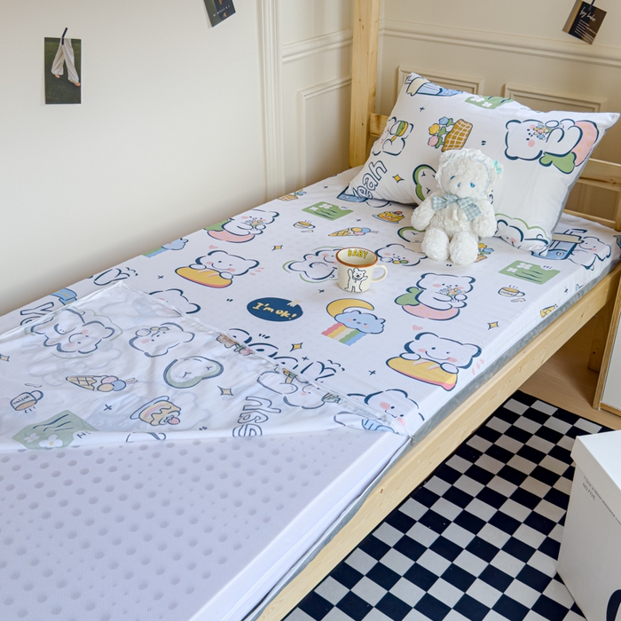 91家纺网 家纺一手货源 找家纺 金丝鸟家纺 2024新款全棉水晶绒床垫套 快乐小熊