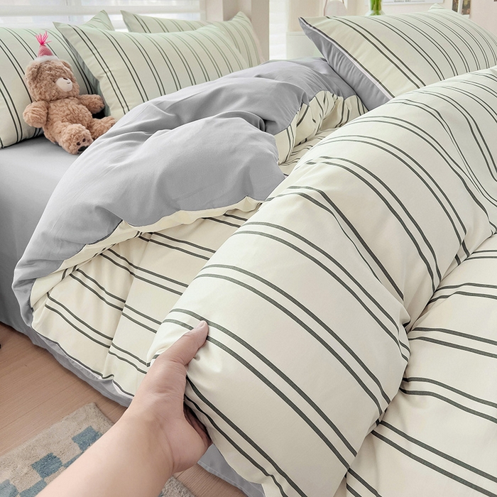 91家纺网 家纺一手货源 找家纺 赫然 2026新款水洗双层纱四件套 黑白竖条