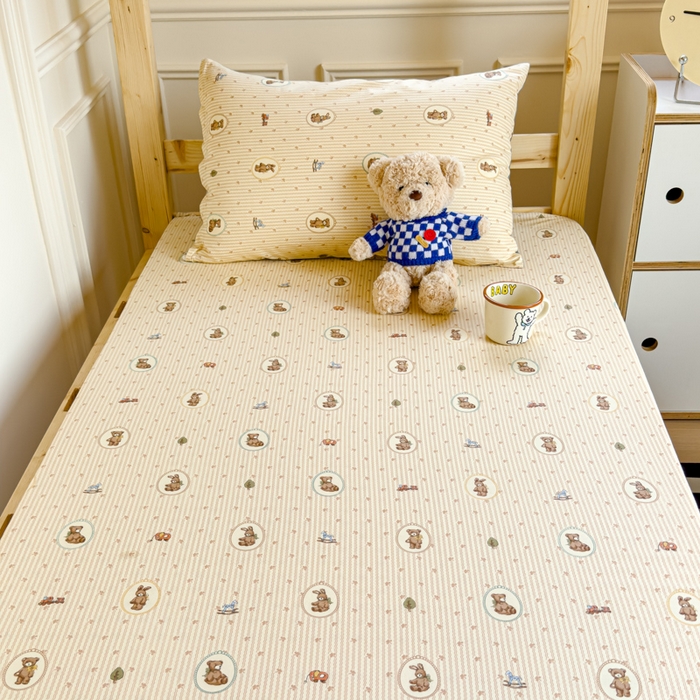 91家纺网 家纺一手货源 找家纺 金丝鸟家纺 2024新款全棉水晶绒床垫套 美美熊