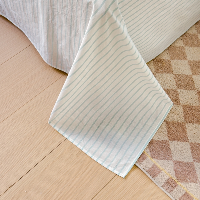 91家纺网 家纺一手货源 找家纺 金丝鸟家纺 2024新款A类全棉色织水洗棉单床单系列 浅绿中条