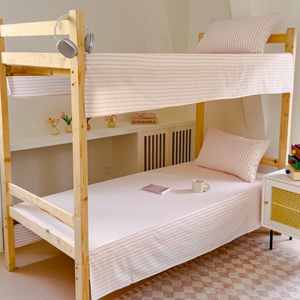 91家纺网 家纺一手货源 找家纺 金丝鸟家纺 2024新款A类全棉色织水洗棉单床单系列（学生床） 桃粉中条