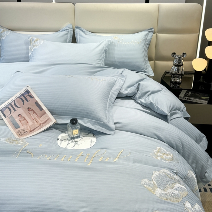 91家纺网 家纺一手货源 找家纺 梧桐家居 2024新款全棉四件套-银杏系列 银杏-天空蓝