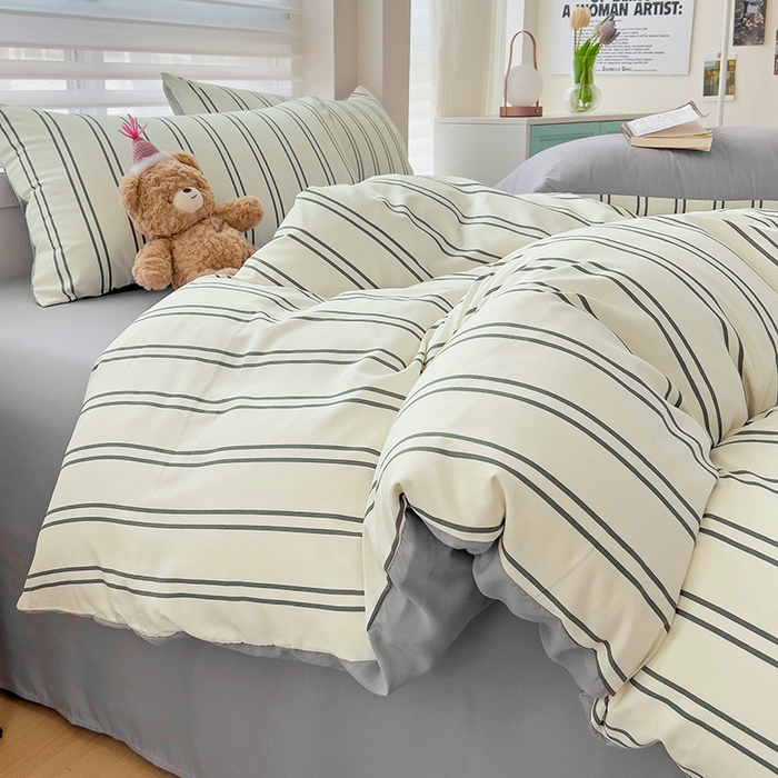 91家纺网 家纺一手货源 找家纺 赫然 2026新款水洗双层纱单品被套 黑白竖条