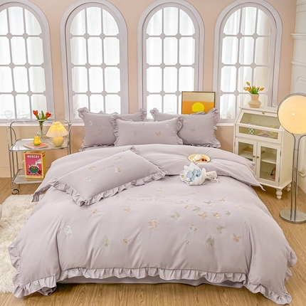 91家纺网 家纺一手货源 找家纺 （总）梧桐家居 2024新款亲肤棉花边四件套-蝶羽