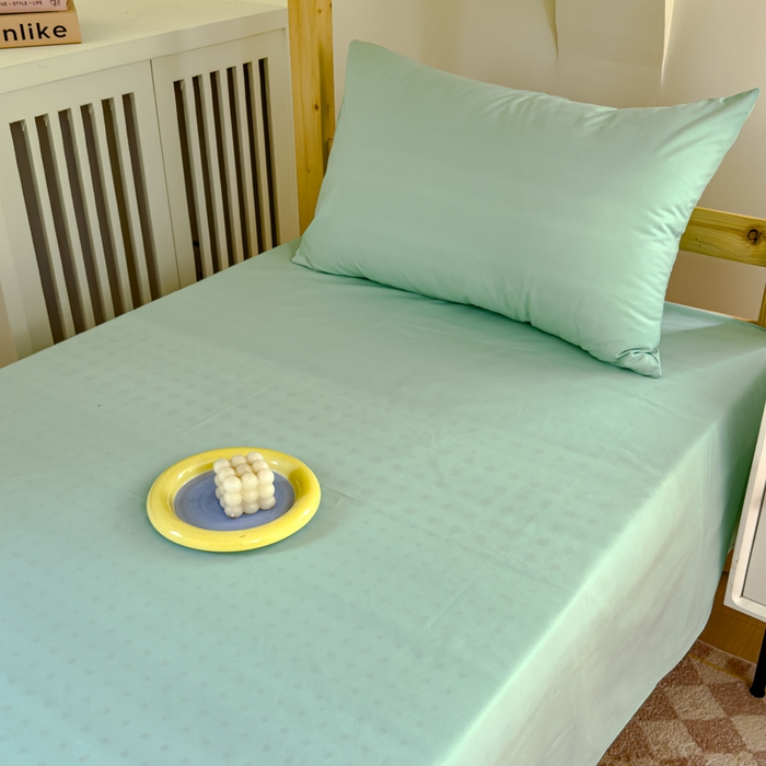 91家纺网 家纺一手货源 找家纺 金丝鸟家纺 2024新款A类全棉色织水洗棉单床单系列（学生床） 果绿