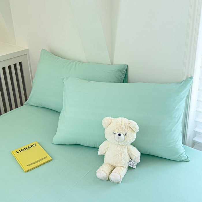 91家纺网 家纺一手货源 找家纺 金丝鸟家纺 2024新款A类全棉色织水洗棉床笠系列 果绿