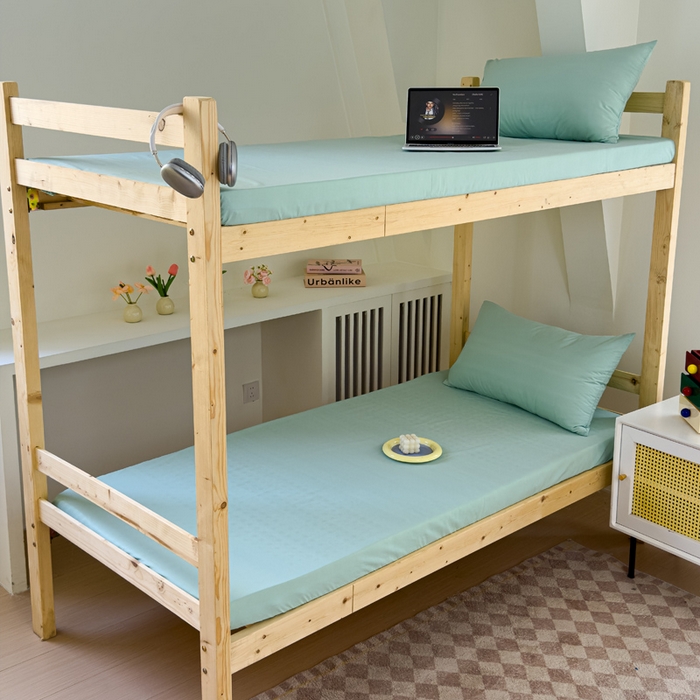 91家纺网 家纺一手货源 找家纺 金丝鸟家纺 2024新款A类全棉色织水洗棉单床笠系列（学生床） 果绿