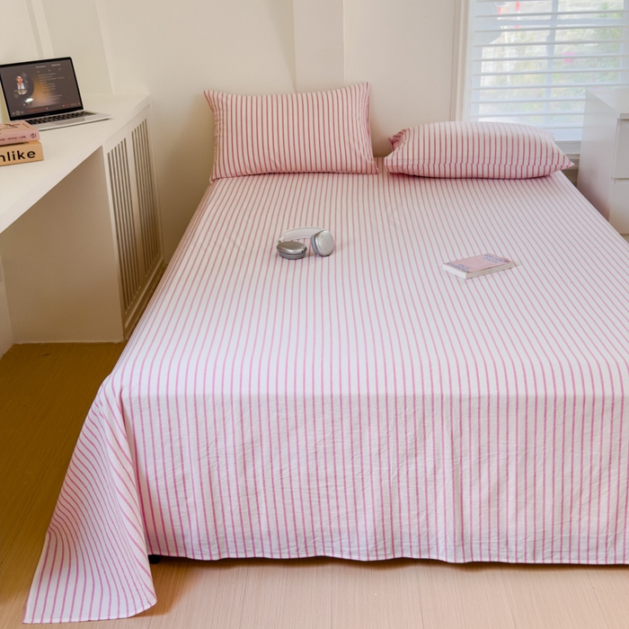 91家纺网 家纺一手货源 找家纺 金丝鸟家纺 2024新款A类全棉色织水洗棉单床单系列 玫红 中条