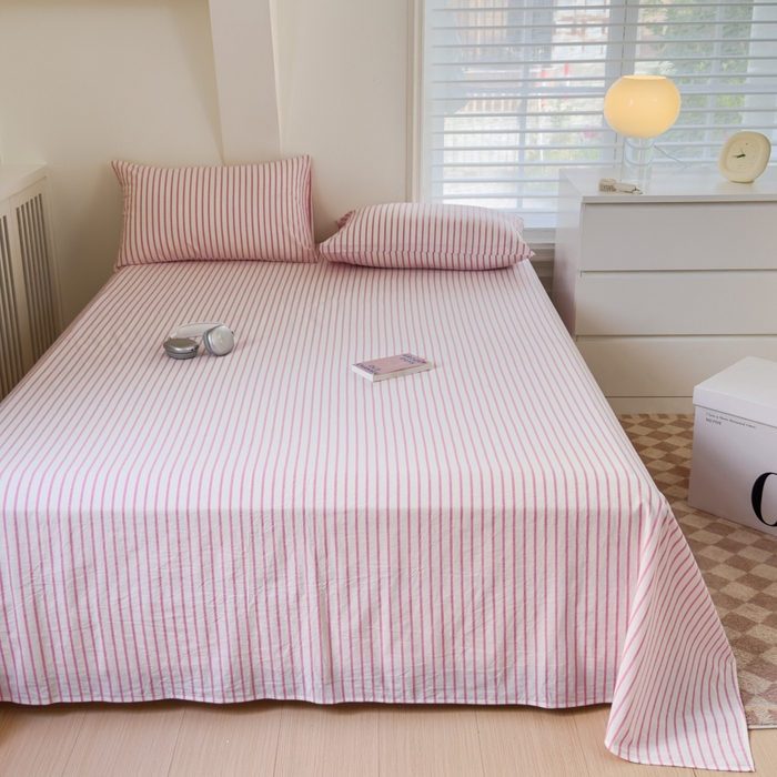 91家纺网 家纺一手货源 找家纺 金丝鸟家纺 2024新款A类全棉色织水洗棉单床单系列 玫红 中条