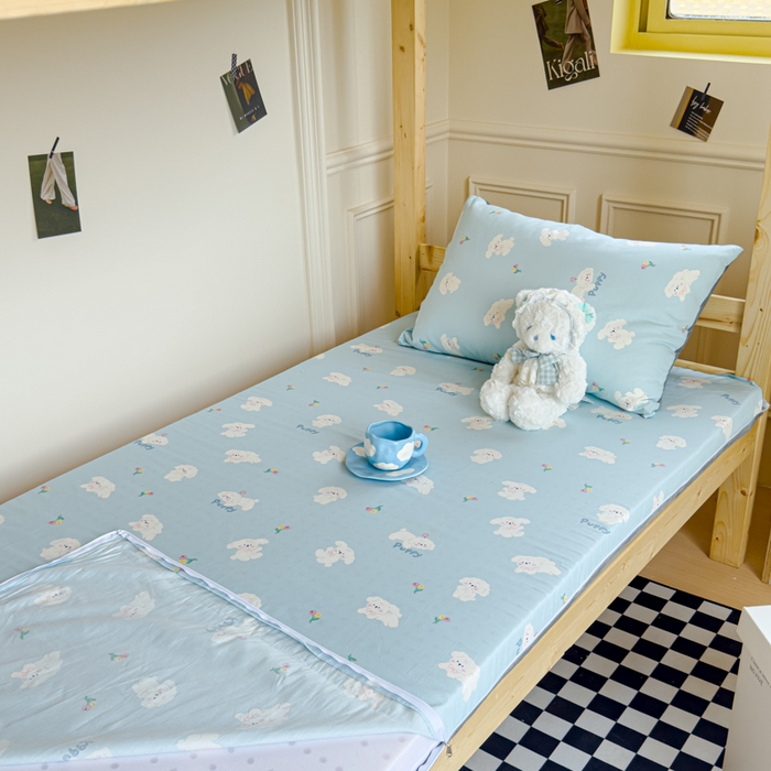 91家纺网 家纺一手货源 找家纺 金丝鸟家纺 2024新款全棉水晶绒床垫套 婴儿蓝汪