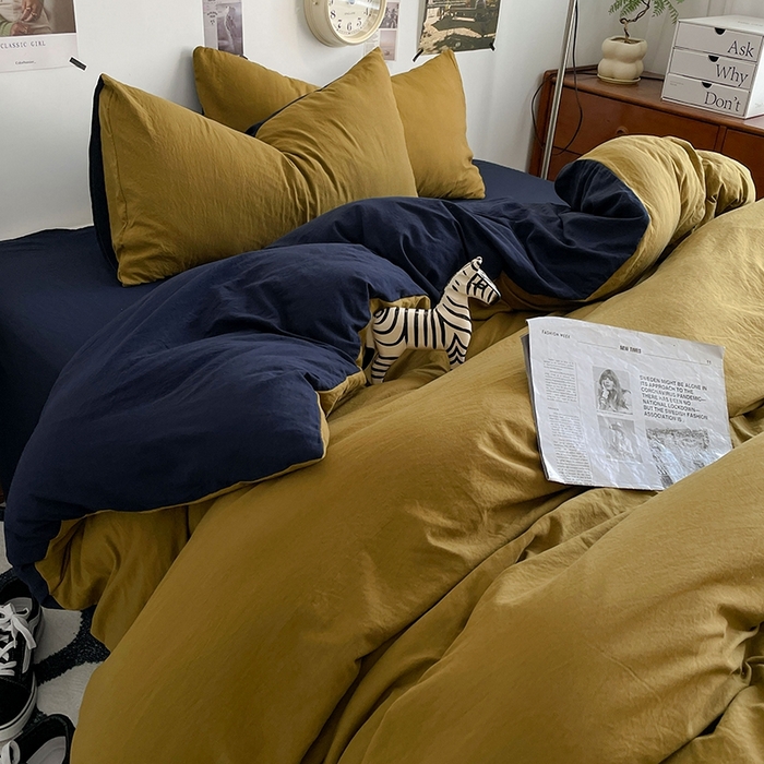 91家纺网 家纺一手货源 找家纺 卡迪熊家纺 2024新款ins风超柔褶皱亲肤磨毛水洗m四件套双拼系列-风格2 玛瑙洛克