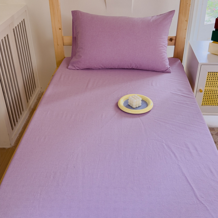 91家纺网 家纺一手货源 找家纺 金丝鸟家纺 2024新款A类全棉色织水洗棉单床笠系列（学生床） 烟紫