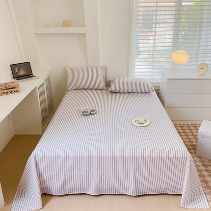 金丝鸟家纺 2024新款A类全棉色织水洗棉单床单系列 烟紫中条