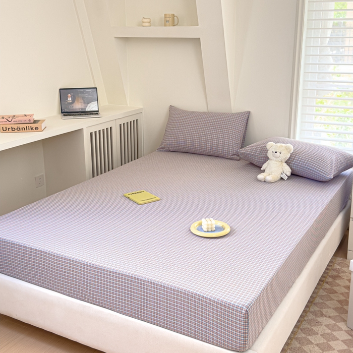 91家纺网 家纺一手货源 找家纺 金丝鸟家纺 2024新款A类全棉色织水洗棉床笠系列 蓝红田格