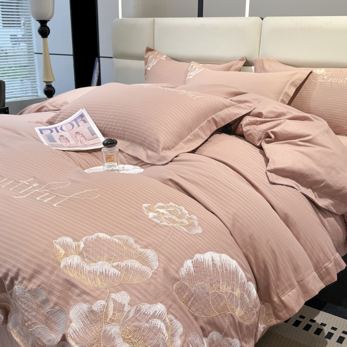 91家纺网 家纺一手货源 找家纺 梧桐家居 2024新款全棉四件套-银杏系列 银杏-浅咖