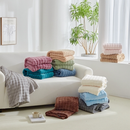 （总）巴木赫 2024新款法兰绒泡泡卷边毯子毛毯