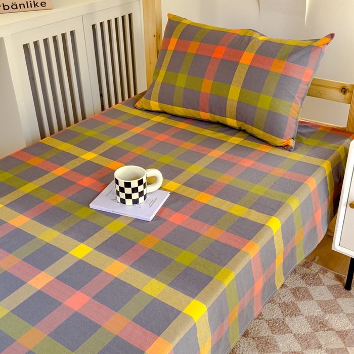 91家纺网 家纺一手货源 找家纺 金丝鸟家纺 2024新款A类全棉色织水洗棉单床单系列（学生床） 彩色格子