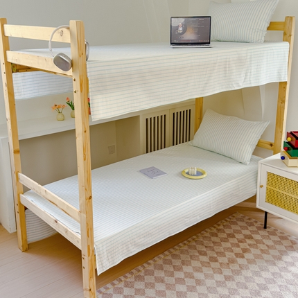 金丝鸟家纺 2024新款A类全棉色织水洗棉单床单系列（学生床） 浅绿中条