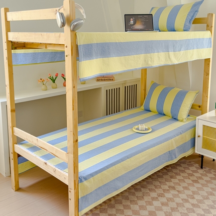 91家纺网 家纺一手货源 找家纺 金丝鸟家纺 2024新款A类全棉色织水洗棉单床单系列（学生床） 黄蓝大竖条