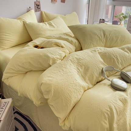 91家纺网 家纺一手货源 找家纺 （总）韩巢家纺 2024新款日式ins风超柔褶皱亲肤水洗棉被套单件-纯色系列（提供卖家秀）