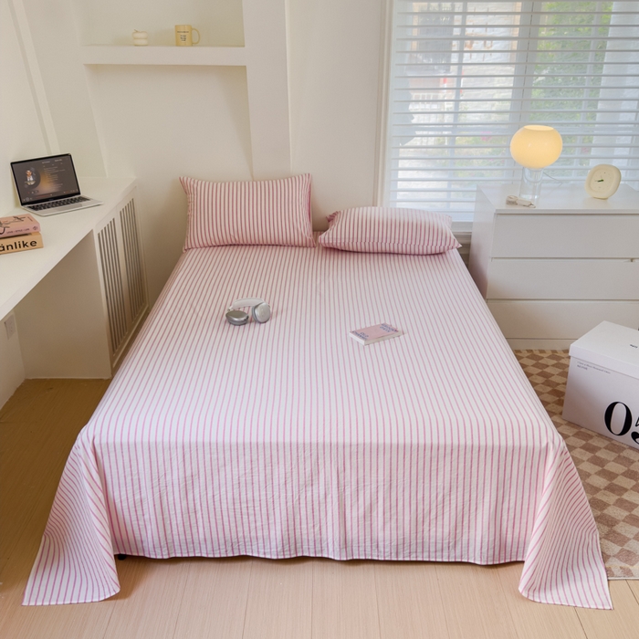 91家纺网 家纺一手货源 找家纺 金丝鸟家纺 2024新款A类全棉色织水洗棉单床单系列 玫红 中条