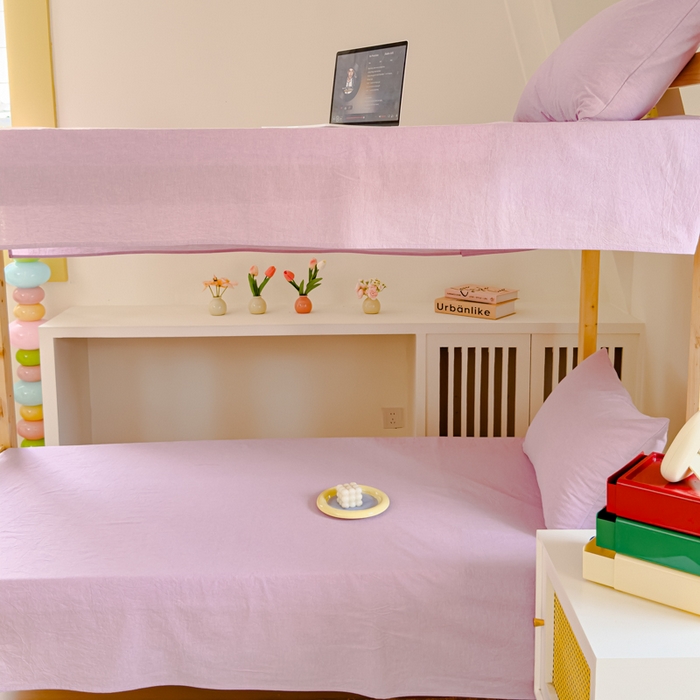 91家纺网 家纺一手货源 找家纺 金丝鸟家纺 2024新款A类全棉色织水洗棉单床单系列（学生床） 烟紫