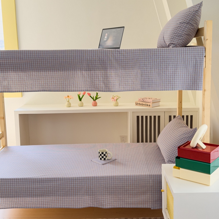 91家纺网 家纺一手货源 找家纺 金丝鸟家纺 2024新款A类全棉色织水洗棉单床单系列（学生床） 蓝红田格