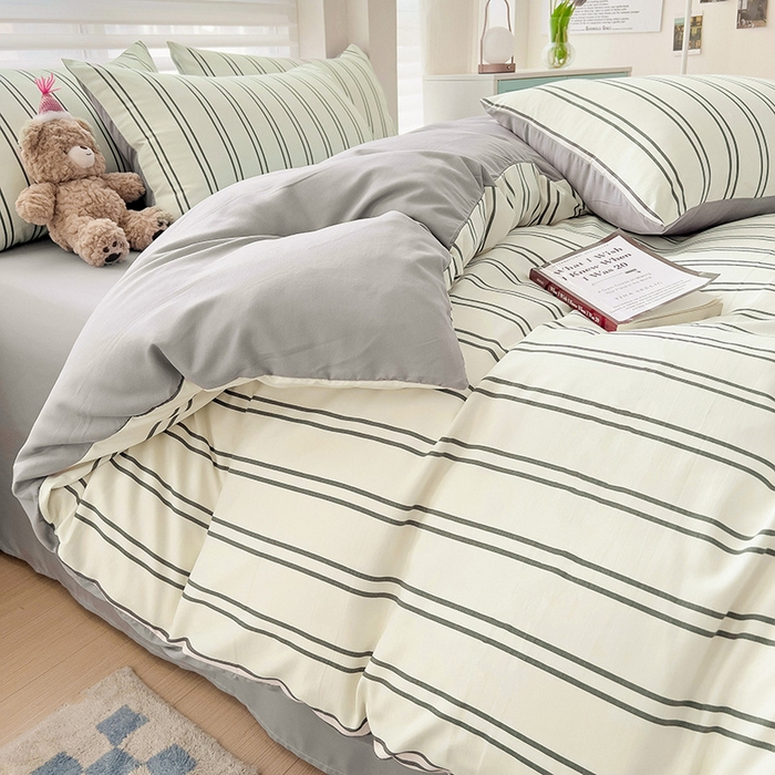 91家纺网 家纺一手货源 找家纺 赫然 2026新款水洗双层纱单品被套 黑白竖条