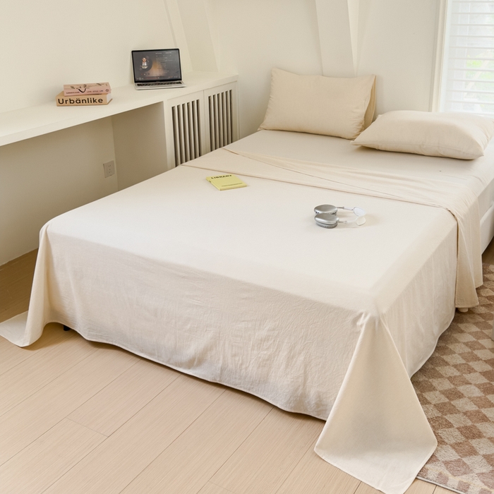 91家纺网 家纺一手货源 找家纺 金丝鸟家纺 2024新款A类全棉色织水洗棉单床单系列 米白细条