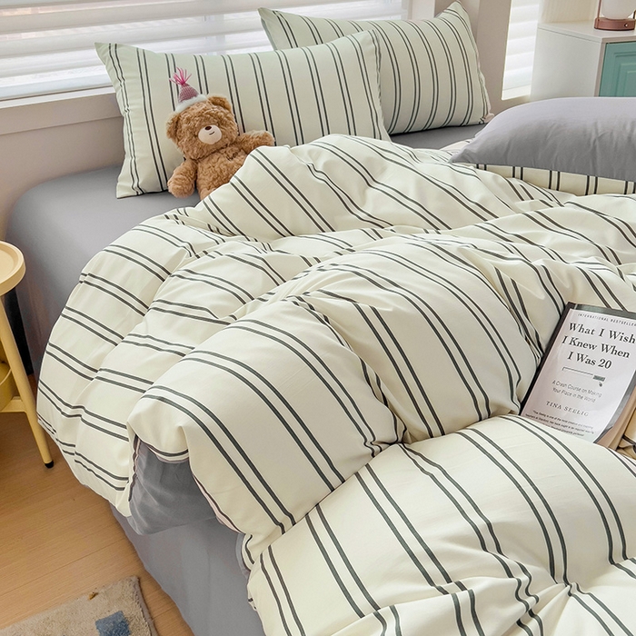 91家纺网 家纺一手货源 找家纺 赫然 2026新款水洗双层纱单品被套 黑白竖条