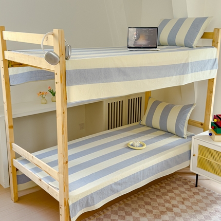 金丝鸟家纺 2024新款A类全棉色织水洗棉单床单系列（学生床） 蓝灰大竖条