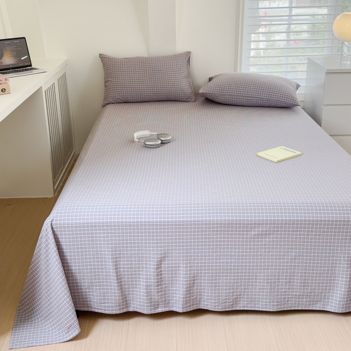 91家纺网 家纺一手货源 找家纺 金丝鸟家纺 2024新款A类全棉色织水洗棉单床单系列 蓝红田格