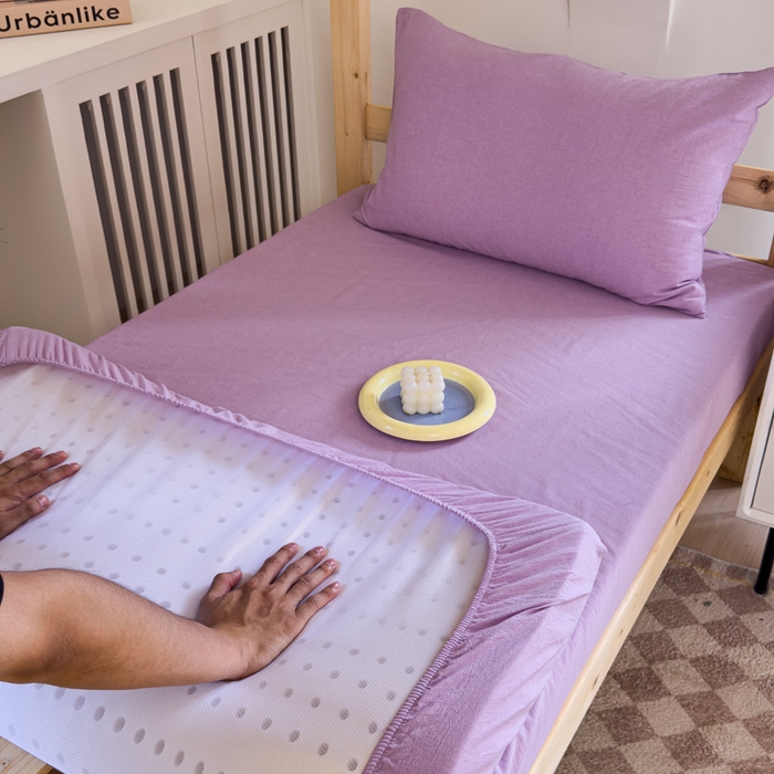 91家纺网 家纺一手货源 找家纺 金丝鸟家纺 2024新款A类全棉色织水洗棉单床笠系列（学生床） 烟紫