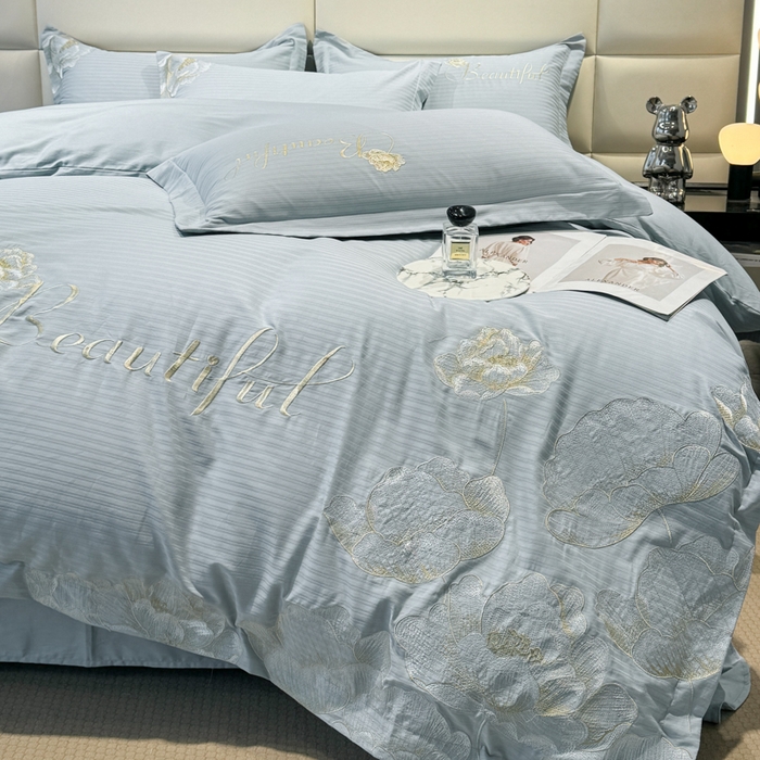 91家纺网 家纺一手货源 找家纺 梧桐家居 2024新款全棉四件套-银杏系列 银杏-天空蓝