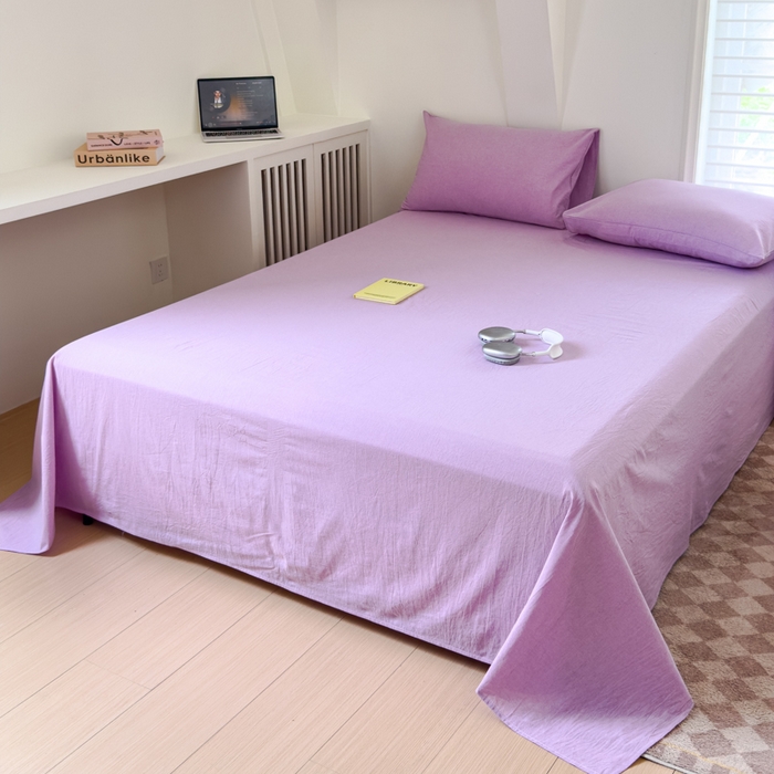 91家纺网 家纺一手货源 找家纺 金丝鸟家纺 2024新款A类全棉色织水洗棉单床单系列 烟紫