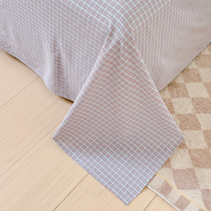 91家纺网 家纺一手货源 找家纺 金丝鸟家纺 2024新款A类全棉色织水洗棉单床单系列 蓝红田格