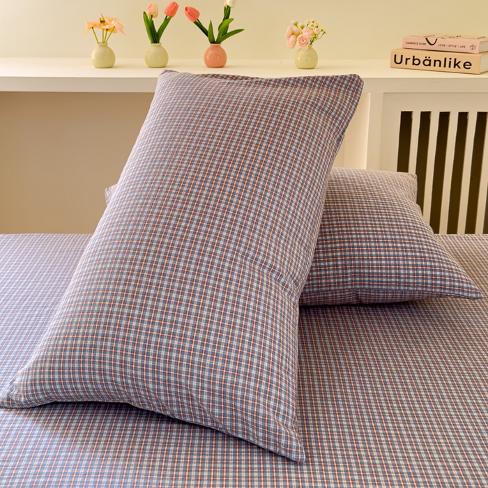 91家纺网 家纺一手货源 找家纺 金丝鸟家纺 2024新款A类全棉色织水洗棉单床笠系列（学生床） 蓝红田格