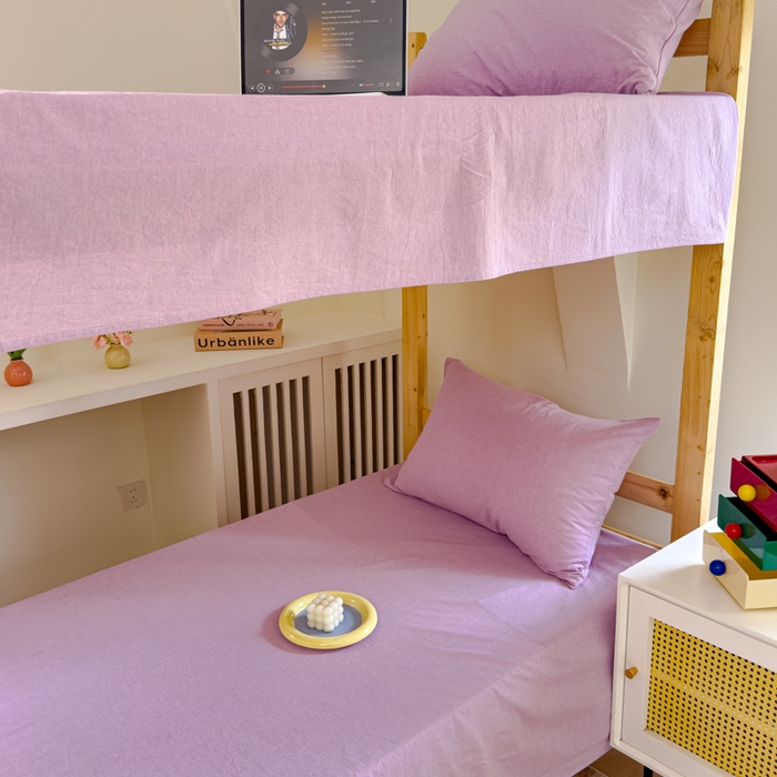 91家纺网 家纺一手货源 找家纺 金丝鸟家纺 2024新款A类全棉色织水洗棉单床单系列（学生床） 烟紫