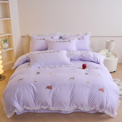 91家纺网 家纺一手货源 找家纺 （总）梧桐家居 2024新款全棉磨毛刺绣四件套-糖果小猫