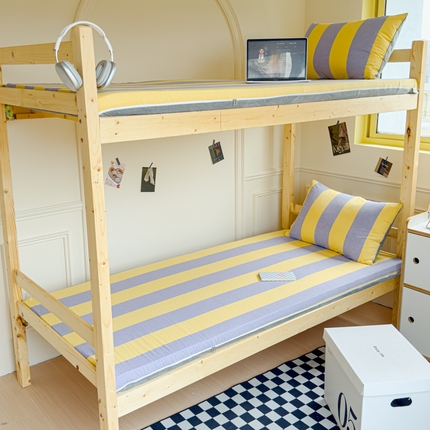 91家纺网 家纺一手货源 找家纺 金丝鸟家纺 2024新款全棉色织水洗棉水晶绒床垫套 黄紫大竖条